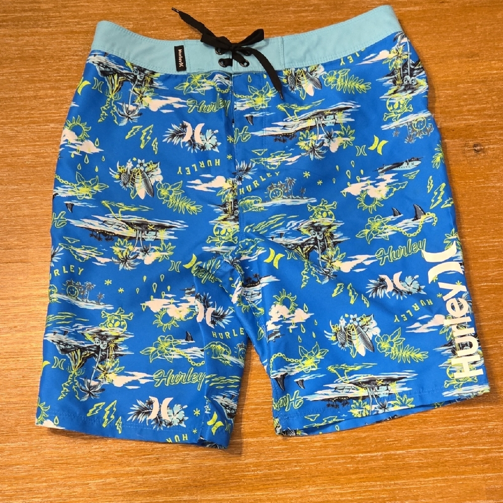 Hurley Bright Blue Tropical Board Shorts with Aqua Waistband